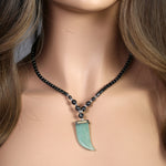 18" Green Aventurine Flat Tooth Stone Hematite Necklace