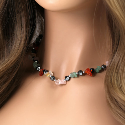 18" Multicolored Chips Stone Hematite Necklace