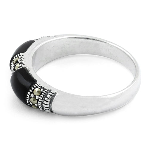 Sterling Silver Double Black Onyx Marcasite Ring