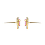 Solid 14K Gold Pink Heart Halo CZ Earrings