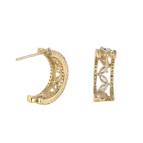 Solid 14K Gold Exquisite Marquise CZ 10 x 5 mm Half Hoop Earrings