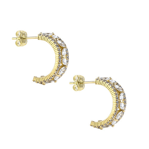 Solid 14K Gold Exquisite Marquise CZ 10 x 5 mm Half Hoop Earrings