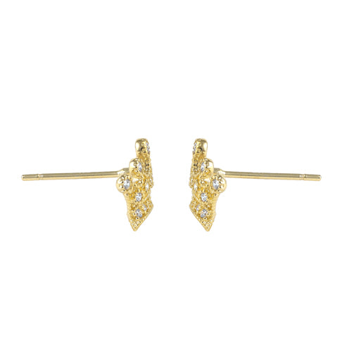 Solid 14K Gold Crown CZ Earrings