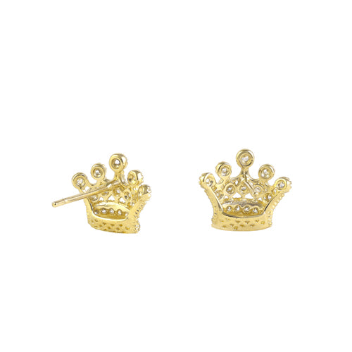 Solid 14K Gold Crown CZ Earrings