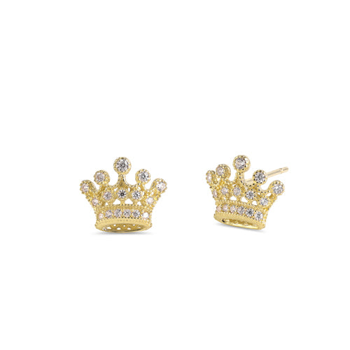 Solid 14K Gold Crown CZ Earrings