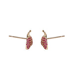 Solid 14K Gold Ruby & Black CZ Ladybug Earrings