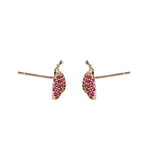 Solid 14K Gold Ruby & Black CZ Ladybug Earrings