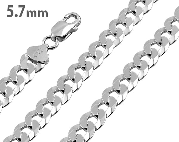Sterling Silver Flat Curb Chain Necklace 5.7mm