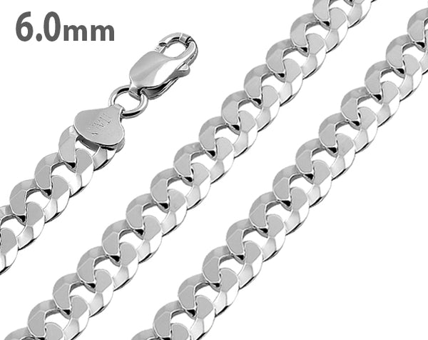 Sterling Silver Flat Curb Chain Necklace 6.0mm