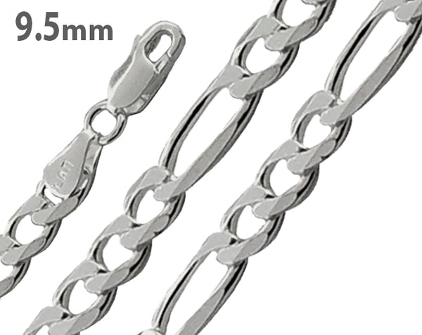 Sterling Silver Figaro Chain 9.5mm