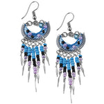Stainless Steel Peruvian Blue Silk Thread Beaded Crescent Dangle Earrings