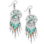 Stainless Steel Dream Catcher Off-White Silk Thread Beaded Dangle Earrings