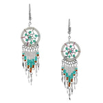 Stainless Steel Dream Catcher Off-White Silk Thread Beaded Dangle Earrings