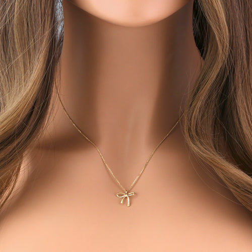 Solid 14K Yellow Gold Bow Necklace