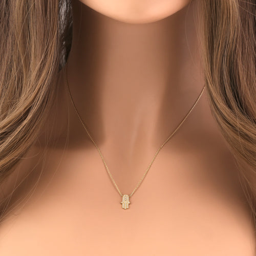 Solid 14K Yellow Gold Hamsa CZ Necklace