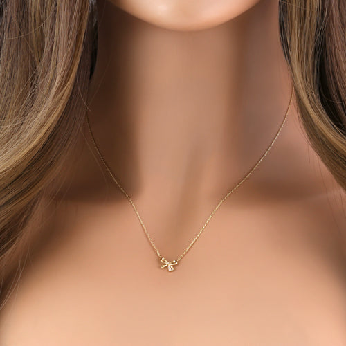 Solid 14K Yellow Gold Bow CZ Necklace
