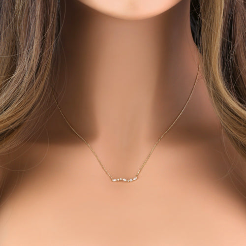 Solid 14K Yellow Gold Elegant Curve CZ Necklace