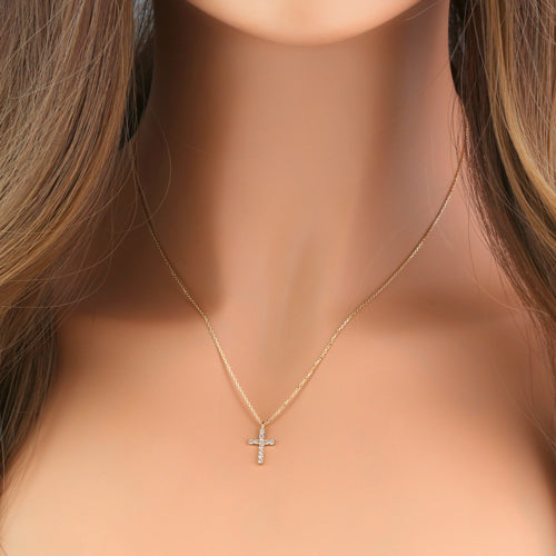 Solid 14K Gold Cross with Clear CZ Necklace