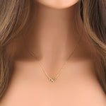 Solid 14K Yellow Gold Classic Bow CZ Necklace