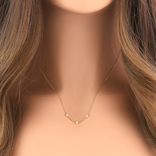 Solid 14K Yellow Gold Flex V Shape CZ Necklace