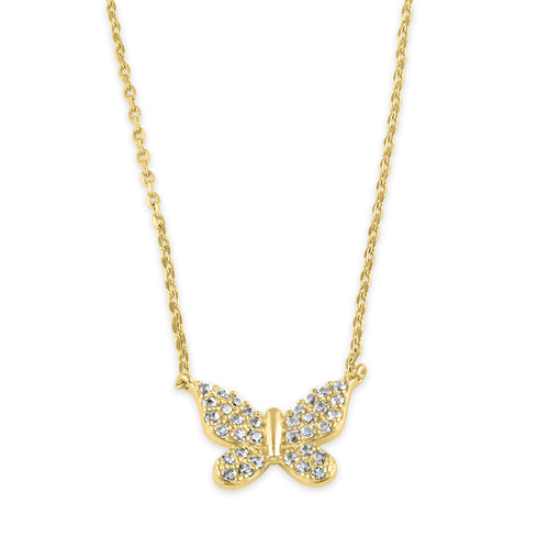 Solid 14K Gold Social Butterfly CZ Necklace