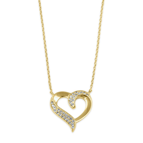 Solid 14K Gold Ribbon Heart CZ Necklace