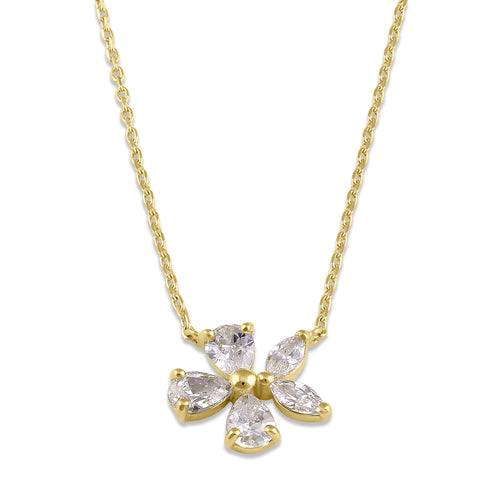 Solid 14K Gold Flower CZ Necklace