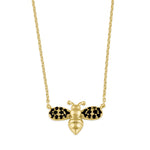 Solid 14K Gold Black CZ Bee Necklace