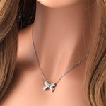 Sterling Silver White Lab Opal and CZ Bow Necklace