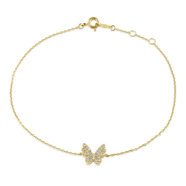 Solid 14K Gold Social Butterfly CZ Bracelet