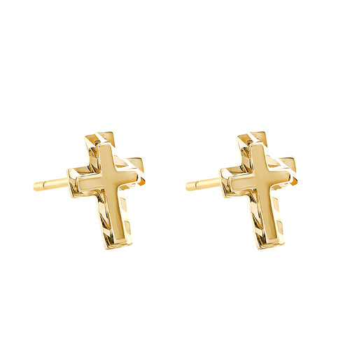 Solid 14K Yellow Gold Cross Earrings