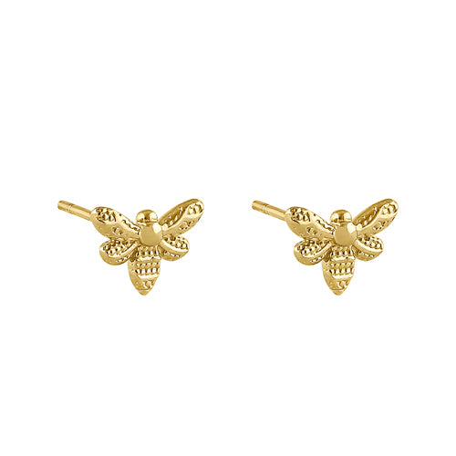 Solid 14K Yellow Gold Bee Earrings