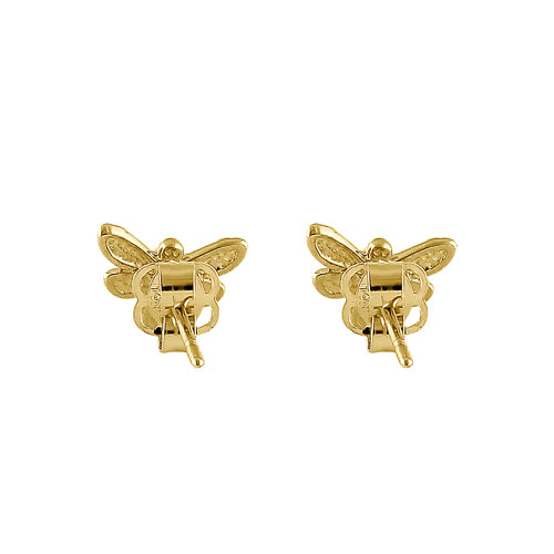 Solid 14K Yellow Gold Bee Earrings