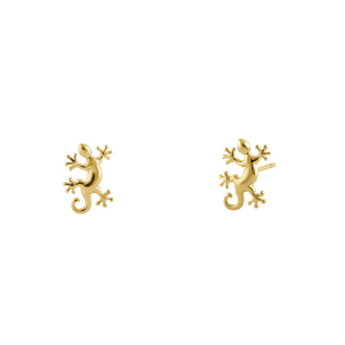 Solid 14K Yellow Gold Gecko Earrings
