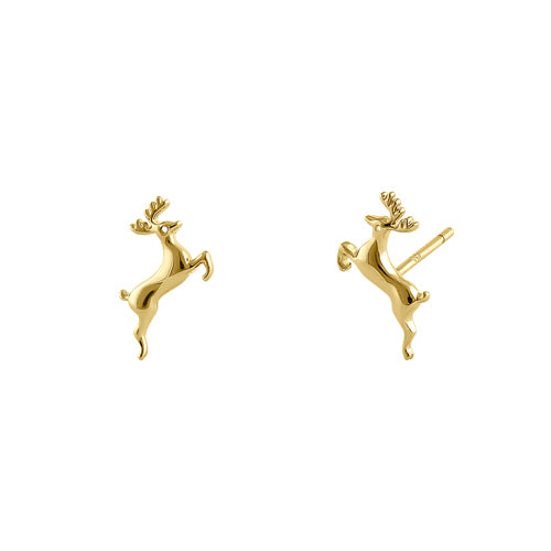 Solid 14K Yellow Gold Stag Earrings