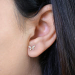 Solid 14K Yellow Gold Simple Flower Butterfly CZ Earrings