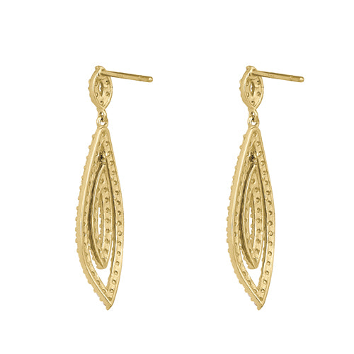 Solid 14K Yellow Gold Dangle Drop CZ Earrings