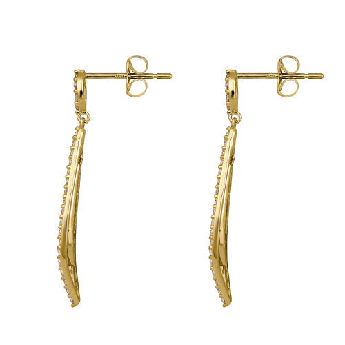 Solid 14K Yellow Gold Dangle Drop CZ Earrings