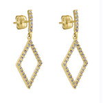 Solid 14K Yellow Gold Dangle Diamond CZ Earrings