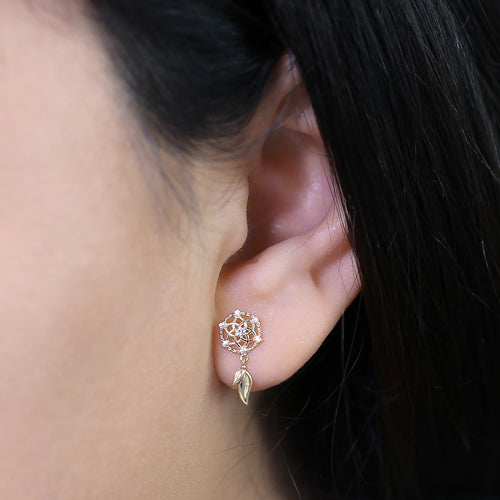 Solid 14K Gold Dreamcatcher with Clear CZ Earrings