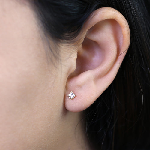 Solid 14K Yellow Gold 3.5MM Round CZ Earrings