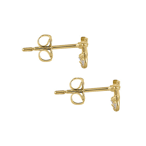 Solid 14K Yellow Gold Beam Music Note Clear Round CZ Earrings