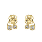 Solid 14K Yellow Gold Beam Music Note Clear Round CZ Earrings