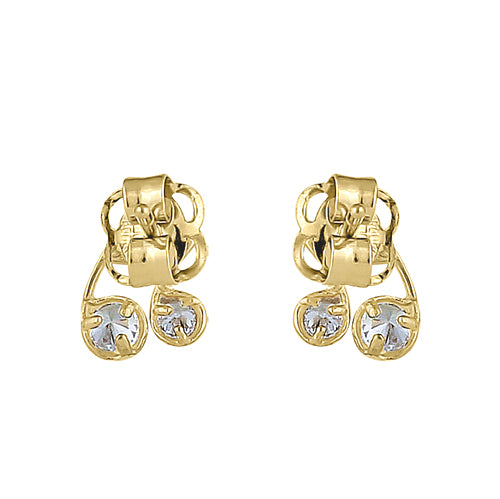 Solid 14K Yellow Gold Beam Music Note Clear Round CZ Earrings