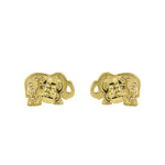 Solid 14K Yellow Gold Glitzy Elephant Clear Round CZ Earrings