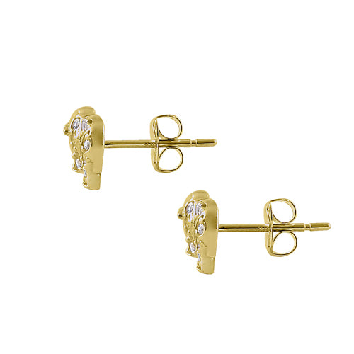 Solid 14K Yellow Gold Glitzy Elephant Clear Round CZ Earrings
