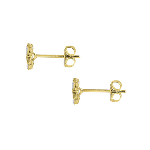 Solid 14K Yellow Gold X Shaped Clear Round CZ Earrings