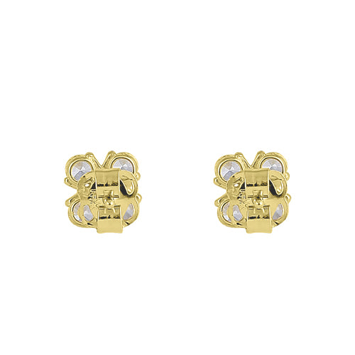 Solid 14K Yellow Gold X Shaped Clear Round CZ Earrings