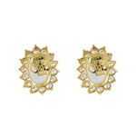 Solid 14K Yellow Gold Oval White Opal Halo Clear Round CZ Earrings