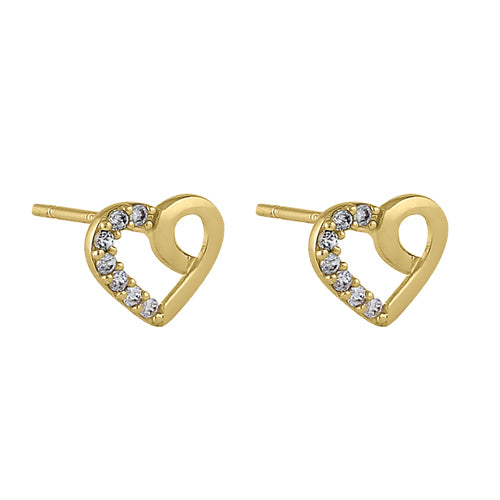 Solid 14K Yellow Gold Simple Heart Knot Clear Round CZ Earrings